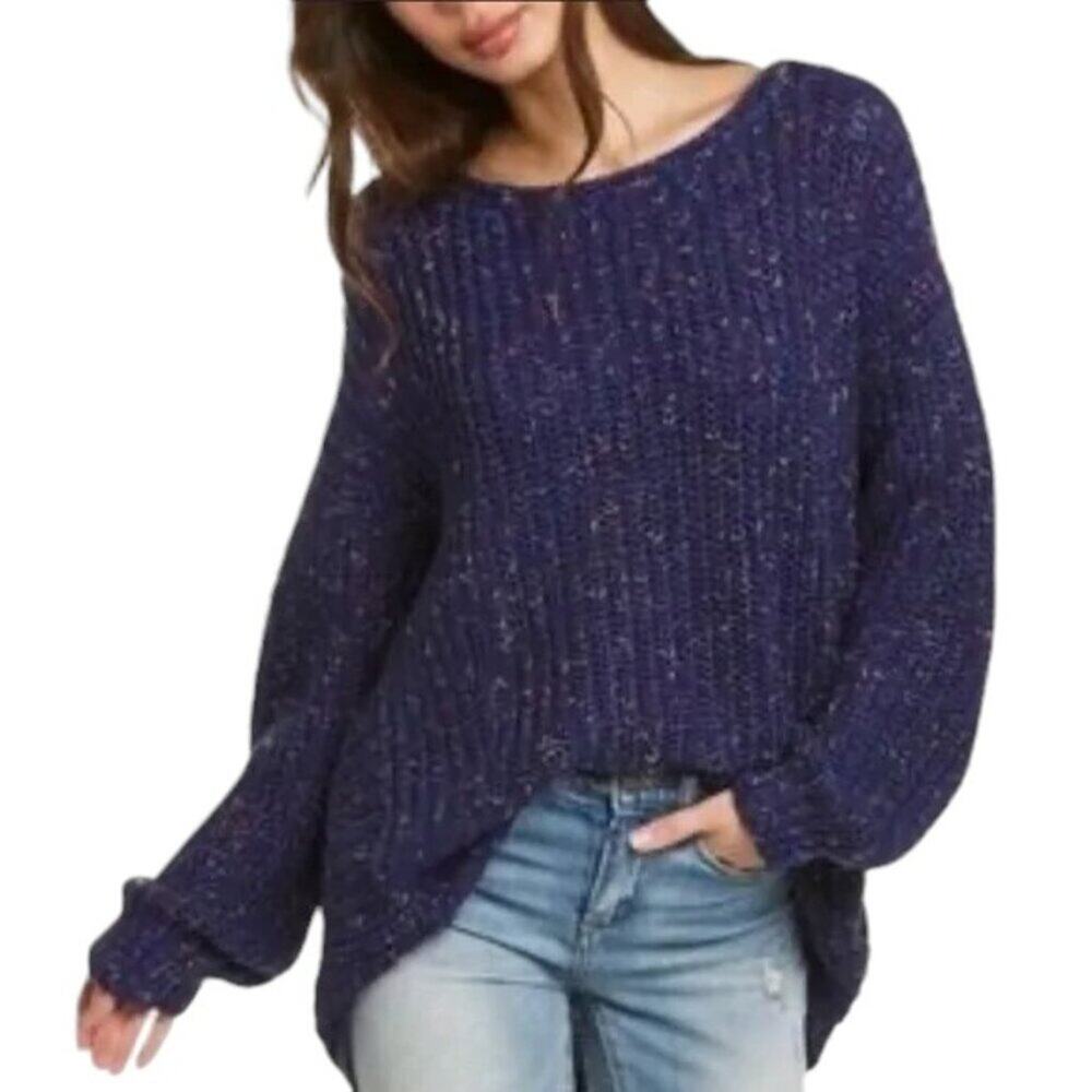 NEW FREE PEOPLE Neon Lights Oversized Tunic Sweater in Midnight Aura SZ L